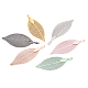 BENECREAT 12 Pieces 6-Colors Electroplate Natural Filigree Long Leaf Pendants Charms with Bails and Storage Containers for Jewelry Making IFIN-BC0001-07-6
