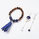 Lapis Lazuli and Tiger Eye Beads Bracelets and Earrings Jewelry Sets SJEW-JS00904-03-1
