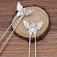 真鍮のヘアフォークパーツ  蝶の細線細工のパーツ  銀  135x35x6.5mm OHAR-PW0001-093S-1