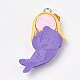 手作り樹脂粘土ペンダント  鉄パーツ  人魚  プラチナ  青紫色  34x21.5x5.5mm  穴：2mm CLAY-T012-17-2