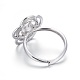 Adjustable Rhodium Plated 925 Sterling Silver Finger Ring Components STER-F048-04P-3
