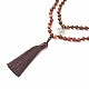 Round Wood Beaded Double Layer Necklace with Brass Magnetic Clasp NJEW-JN03858-8