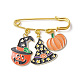 3 pièces 3 style halloween thème citrouille & lune & chauve-souris & fantôme alliage émail breloques épingle à nourrice broches JEWB-BR00095-2