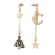 Christmas Tree & Moon Alloy Enamel Dangle Stud Earrings EJEW-TA00096-2