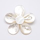 天然白いシェルマザーオブパールの花の大きなペンダント  プラチナメッキ真鍮のパーツとパールビーズ  桃パフ  43x46x14mm  穴：4x7mm SSHEL-J032MS-07-2