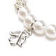 Pulsera elástica con cuentas de imitación de perlas y rhinestone de plástico abs con amuleto de aleación para mujer BJEW-JB08526-03-4