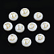 天然淡水シェルビーズ  金メッキ真鍮エッチング金属装飾付き  アルファベット付きフラットラウンド  貝殻色  文字.d  6x4mm  穴：0.8mm SHEL-S278-036D-1
