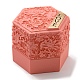 エンボス六角プラスチックリング収納ボックス  結婚指輪ケース スポンジ付き  鮭色  5.5x5x4.85cm CON-P020-C02-2