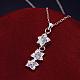 Silver Plated Brass Cubic Zirconia Flower Pendant Necklaces NJEW-BB05144-B-3