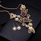 Fashion Women Jewelry Zinc Alloy Glass Rhinestone Flower Bib Statement Necklaces & Earrings Jewelry Sets NJEW-BB15098-8