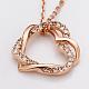Valentine Ideal Gift Trendy Real Rose Gold Plated Eco-Friendly Tin Alloy Czech Rhinestone Heart To Heart Pendant Necklaces NJEW-BB13781-RG-3