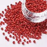 Abalorios de la semilla de cristal, colores opacos semilla, pequeñas cuentas artesanales para hacer joyas de diy, redondo, rojo, 3mm, agujero: 1 mm, aproximamente 10000 unidades / libra