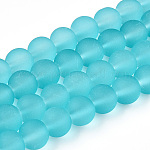 Chapelets de perles en verre transparent, mat, ronde, turquoise foncé, 8mm, Trou: 1~1.6mm, Environ 99 pcs/chapelet, 31.4 pouce