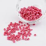 Perles rocailles rondes lustrées en verre de 6/0 couleurs opaques, cramoisi, taille: environ 4mm de diamètre, Trou: 1.5 mm, environ 495 pcs/50 g