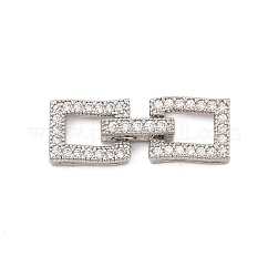 Micro pavé di ottone trasparente cubic zirconia piegato su fermagli, cadmio & nichel &piombo libero, rettangolo, platino, 25x9x3.5~5mm, Foro: 2.5x0.8 mm