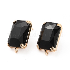 Fornituras para aretes de vidrio k9, Sin cadmio y níque y plomo, con fornitura de latón dorado claro y bucles verticales, Rectángulo, jet, 21x13.5mm, agujero: 0.8 mm, pin: 0.8 mm