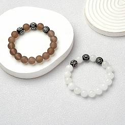 Bracelet extensible de perles rondes en jade blanc naturel&nbsp;BJEW-SW00077-12