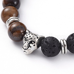 Braccialetti intrecciati regolabili con pietra lavica naturale e occhio di tigre&nbsp;BJEW-JB04987-07