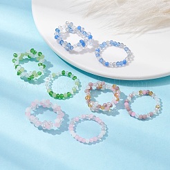 Set di anelli elasticizzati con fiori di perline intrecciati in vetro stile 2 pz 2 per donna&nbsp;RJEW-JR00592