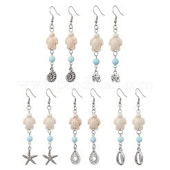 Ohrhänger mit maritimem Motiv aus synthetischem Türkis und natürlichem Howlith für Damen&nbsp;EJEW-JE06997