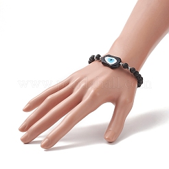 Braccialetto elasticizzato con perline malocchio in pietra lavica naturale e lavorazione a lume per donna&nbsp;BJEW-JB09258