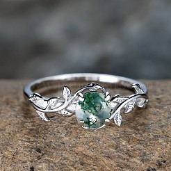 Bagues ovales et feuilles en argent sterling avec agate mousse&nbsp;FS-WGF1EFD-02