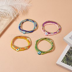 3 Stück 3-teiliges Stretch-Armband-Set mit bösem Blick aus Polymerton und Glassamenperlen für Damen&nbsp;BJEW-JB09228