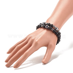 2 pièces 2 styles de pierres précieuses mixtes naturelles et synthétiques rondes perlées ensemble de bracelets extensibles pour femmes&nbsp;BJEW-JB08023