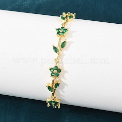 Bracciali a catena con maglie a fiore in ottone e pavé di zirconi cubici per donna&nbsp;KK-CBA68DA-14G-10