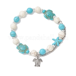 2 bracelet extensible en perles de turquoise synthétique&nbsp;BJEW-JB13292