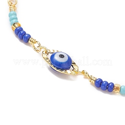 Bracciale a catena a maglie malocchio in ottone con perline di vetro per donna&nbsp;BJEW-JB09385