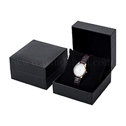 Schwarze Uhrenverpackungsboxen aus Papier mit Klappdeckel und Kissen im Inneren&nbsp;CON-WH0816-018A