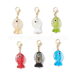 Adornos colgantes de cuentas de peces hechos a mano con lampwork de aluminio&nbsp;HJEW-JM04360