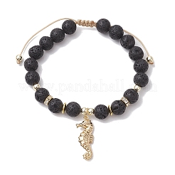 Verstellbare geflochtene Perlenarmbänder aus natürlichem Lavastein&nbsp;BJEW-JB10563