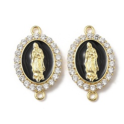 Ciondolo ovale in ottone micro pavé con zirconi cubici trasparenti e smalto con connettore a forma di vergine Maria&nbsp;KK-L243-11G-B