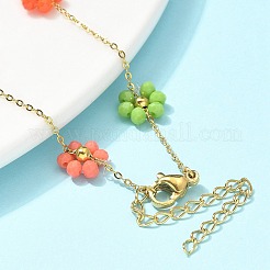 Cavigliere con catena a forma di fiore di margherita in acciaio inossidabile 304 e pietra sintetica per donna&nbsp;AJEW-B031-01G-03