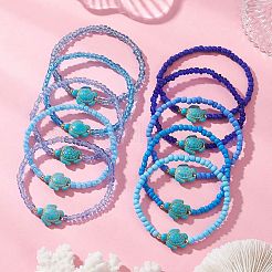 10 Stück 10-farbiges Stretch-Armband aus Glasperlen und synthetischen Türkisperlen für Damen&nbsp;BJEW-MZ00333