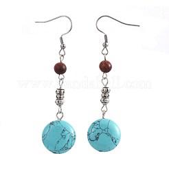 Boucles d'oreilles avec pendentifs en turquoise synthétique&nbsp;EJEW-JE02976-04