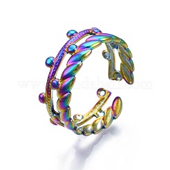 Bague manchette enroulée en feuille d'olivier en acier inoxydable 304&nbsp;RJEW-N038-092