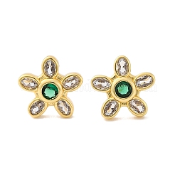 Micro laiton fleur pavent zircone cubique boucles d'oreille&nbsp;EJEW-Z087-01G