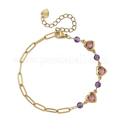 Bracelets à maillons en forme de cœur en verre et pierres précieuses rondes&nbsp;BJEW-JB14233