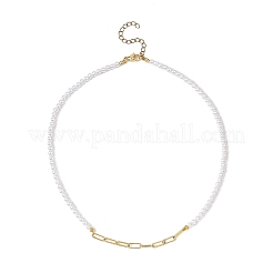 Colliers composés de perles rondes blanches en plastique ABS imitation perle de 4 mm et d'une chaîne trombone en acier inoxydable 304&nbsp;NJEW-JN05676