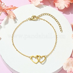 Ineinandergreifendes Herz-Gliederarmband aus Legierung mit Kabelketten aus Messing&nbsp;BJEW-JB09797