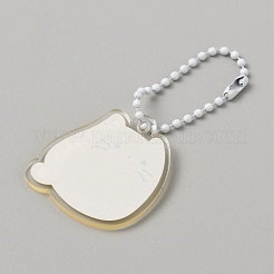 Décoration de pendentif acrylique animal chat mignon dessin animé avec chaîne à billes de fer&nbsp;KEYC-WH0036-33H