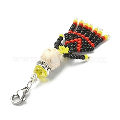 Decoraciones colgantes con cuentas de semillas de vidrio y turquesa sintética teñidas&nbsp;HJEW-MZ00020