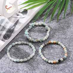 Bracciali elasticizzati in amazzonite con fiori naturali&nbsp;BJEW-JB05645