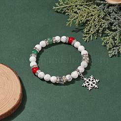 Natürliches grünes Aventurin- & Howlith- & Mashan-Jade-Stretch-Armband&nbsp;BJEW-TA00149