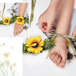 Handgelenkstulpen aus Stoff mit Sonnenblumen-Imitat&nbsp;AJEW-WH0240-14