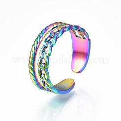Bague manchette en acier inoxydable 304 couleur arc-en-ciel en forme de chaîne gourmette&nbsp;RJEW-N038-037M