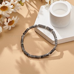 Braccialetto elasticizzato con perline di colonna di larvikite naturale&nbsp;BJEW-JB08989-03